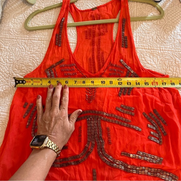 Free People Red Orange Gold Beaded Embellished Tank Top Tunic Festival Summer - Picture 3 of 8